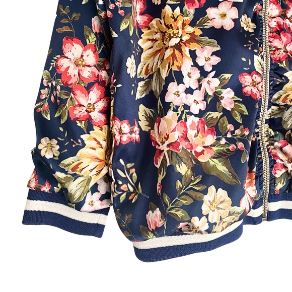 Zara Girls Navy Floral Satin Bomber Jacket [US 11/12] - Picture 6 of 11